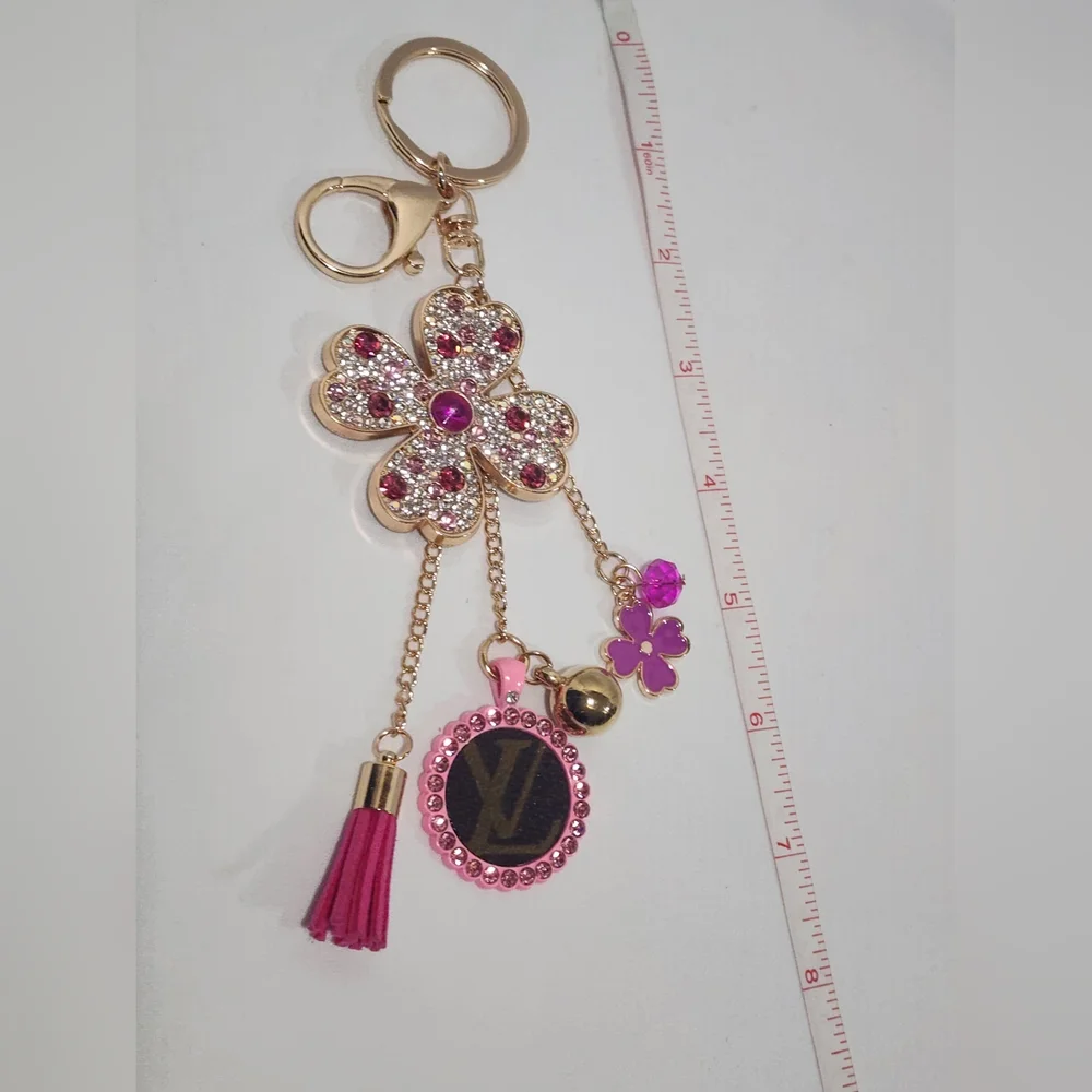 Louis Vuitton Monogram Canvas Gold Pink Rhinestone Keychain